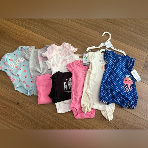 Carters Old Navy Baby Girl Newborn Bodysuits Pink Blue Lot Of 8 NWT - Picture 1 of 4